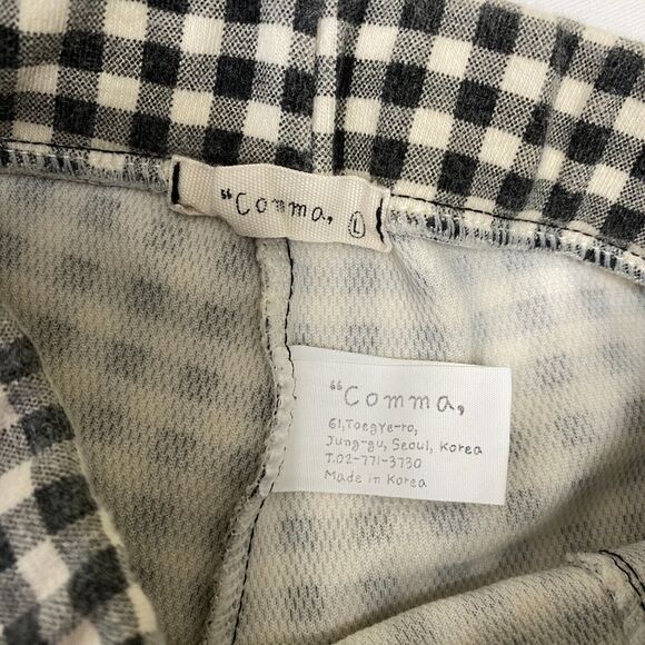 "Comma, Girl's Black Ivory Gingham Flare Front Slit Pants Elastic Waist Casual - Picture 5 of 9